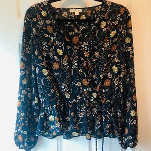 Nine Britton Chiffon Long Sleeve Peplum Floral Shirt Women’s Size Medium